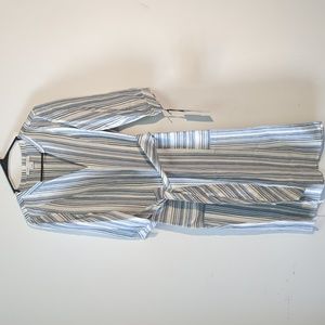 Worth Classic Linen Woven Striped A-Line Blue White Striped Dress